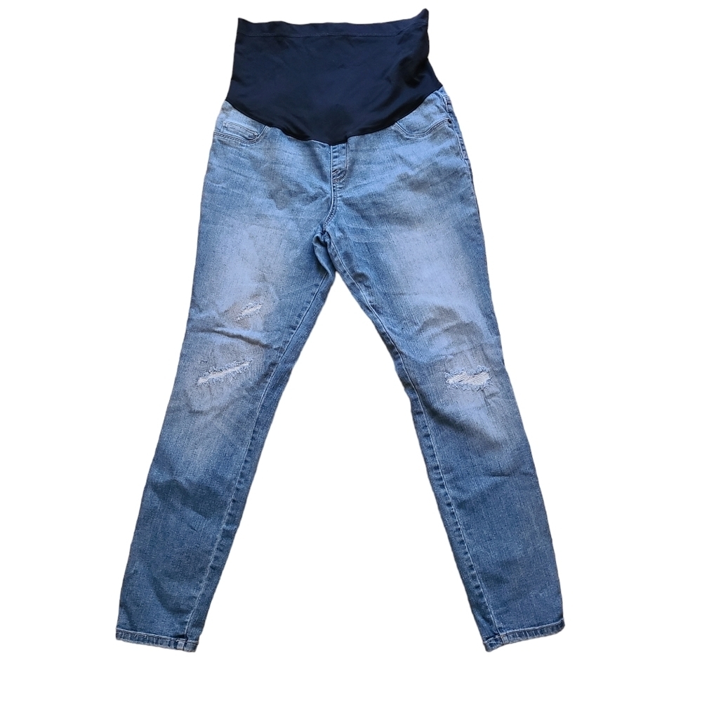 Motherhood Maternity Jeans Size 8 (M( Light Wash Distressed Stretch